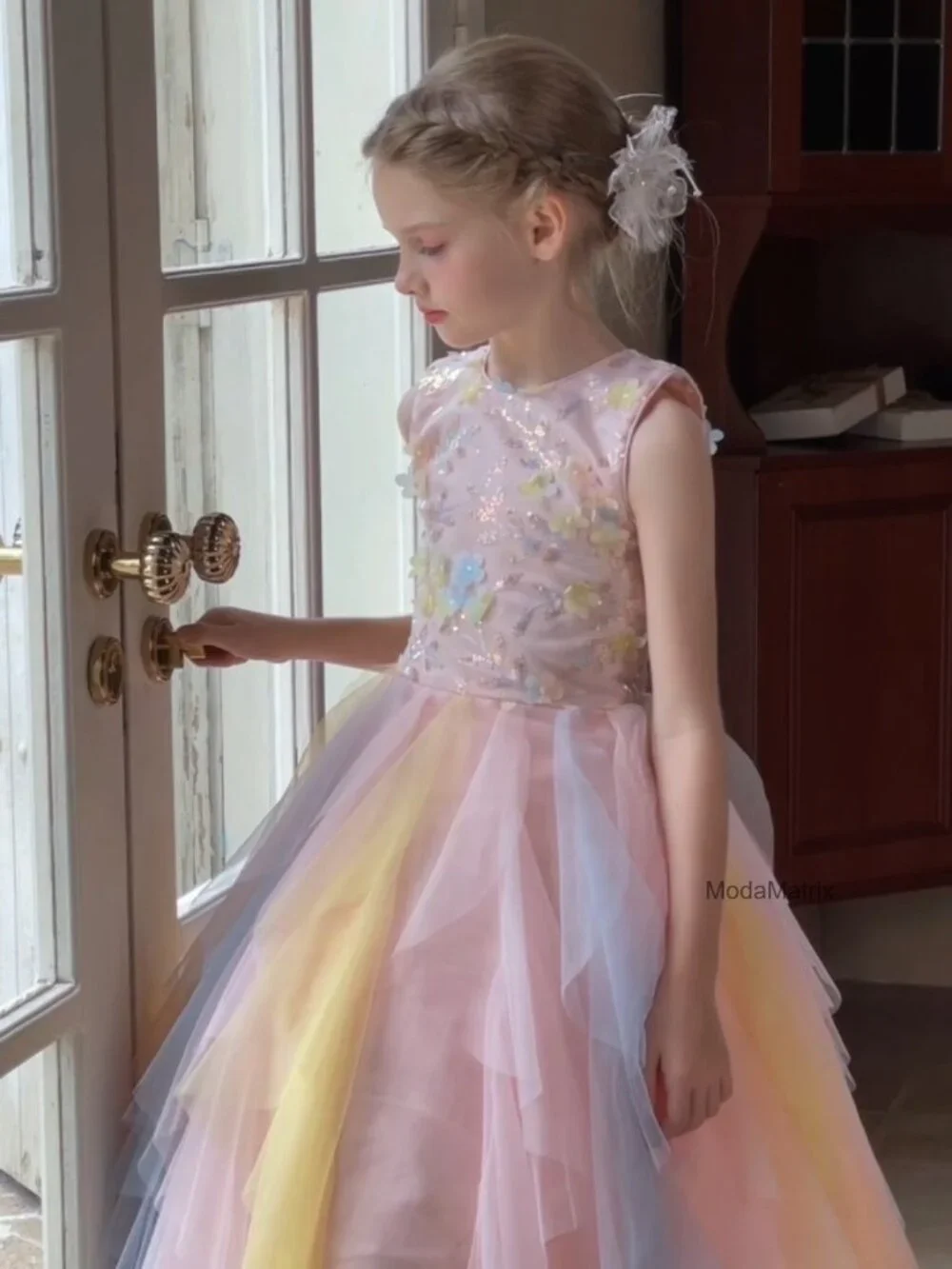 Flower Girl Dress Princess Pageant Tulle Gown Formal Occasion Sleeveless - Picture 7 of 7